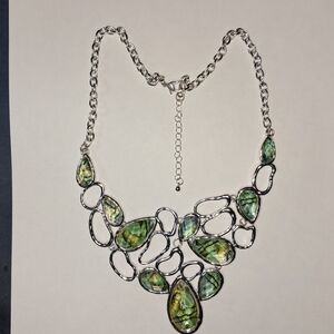 Abstract Abalone Shell Statement Necklace (Silvertone)
